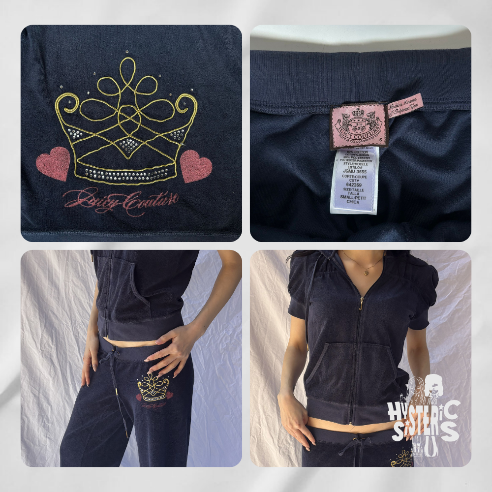 Juicy Couture Velour Tracksuit Set - Navy Blue/Short Sleeve