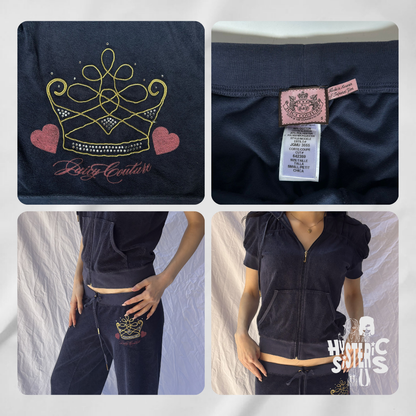 Juicy Couture Velour Tracksuit Set - Navy Blue/Short Sleeve