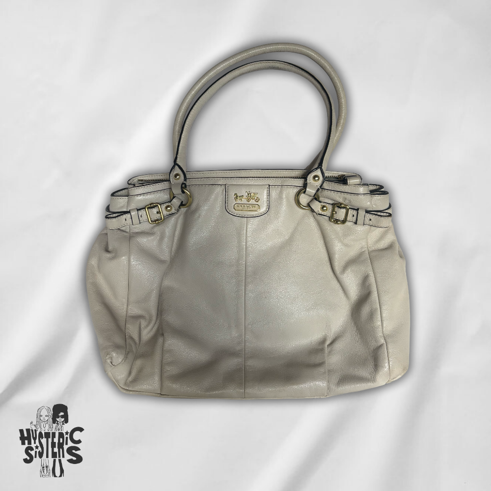 white leather coach bag