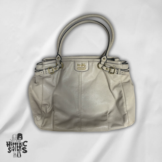white leather coach bag