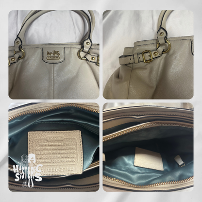 white leather coach bag