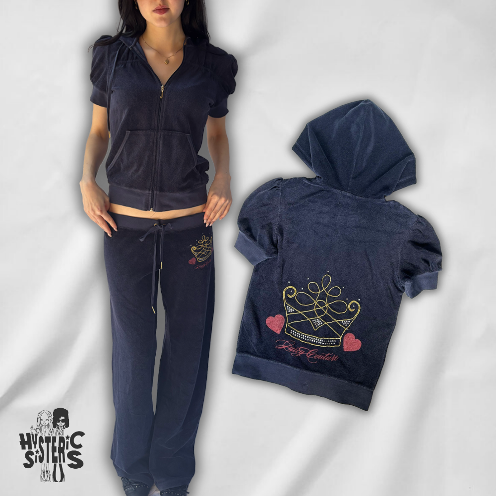 Juicy Couture Velour Tracksuit Set - Navy Blue/Short Sleeve