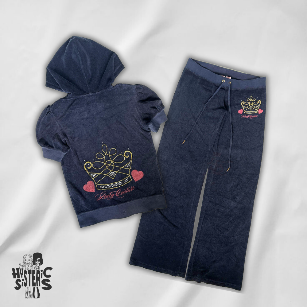 Juicy Couture Velour Tracksuit Set - Navy Blue/Short Sleeve